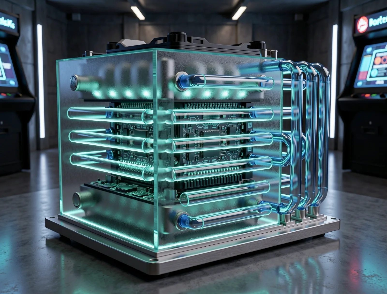 Futuristic sapphire cooling system representing high-performance progression